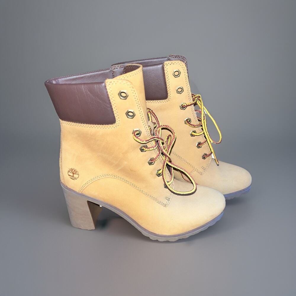 Timberland Allington Mid Lace-Up Block Heel Boots Wheat Nubuck A1HLS Women's 6